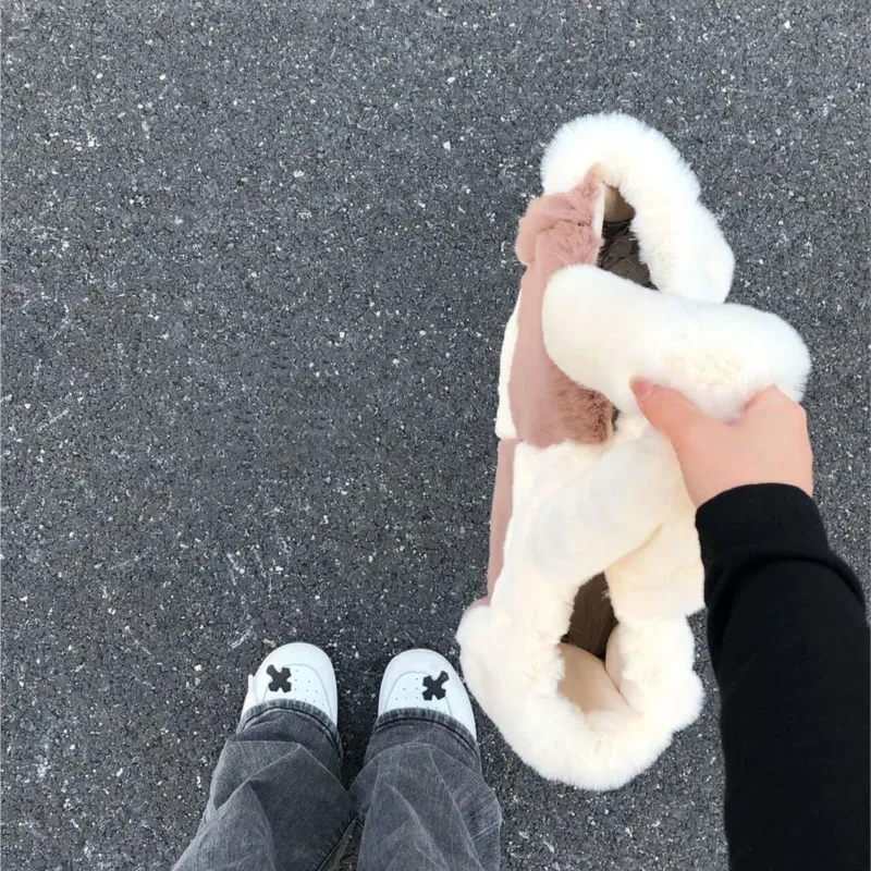 Sweet Cute Plush Tote Bag Women Color Block Soft Large Capacity Handbag Ladies Gentle Comfort Minimalist Versatile Underarm Bag