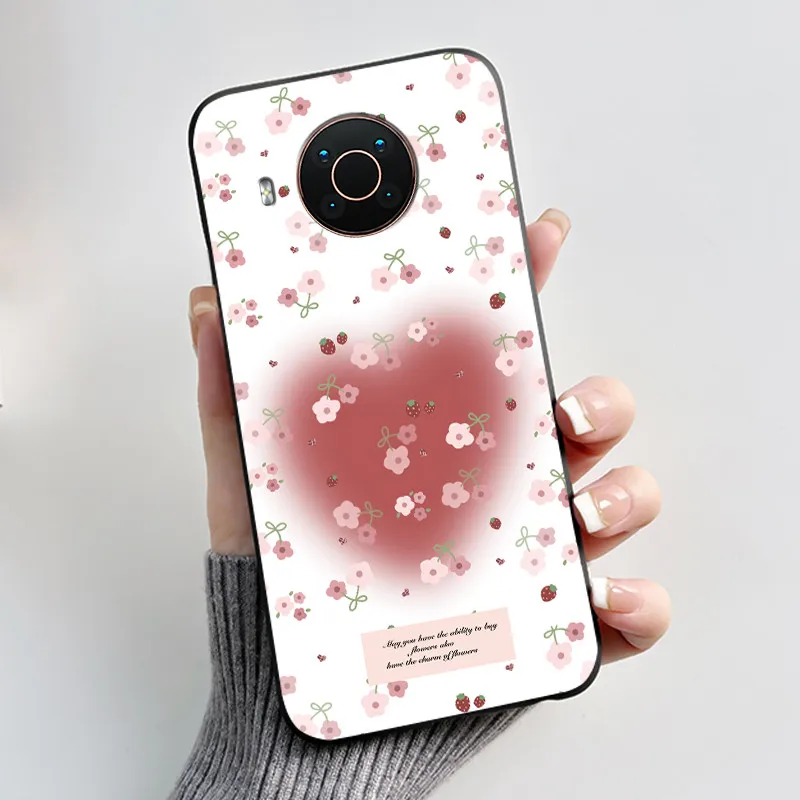 Floral Cartoon Design Soft Silicone Black Phone Case