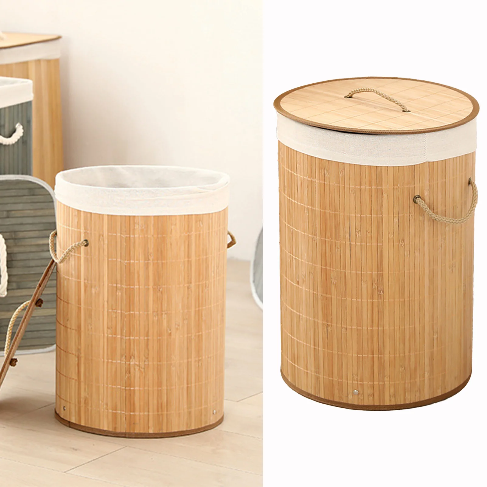 

Foldable Laundry Basket Grocery Basket Bamboo Large Capacity Dirty Clothes Storage Bucket For Home