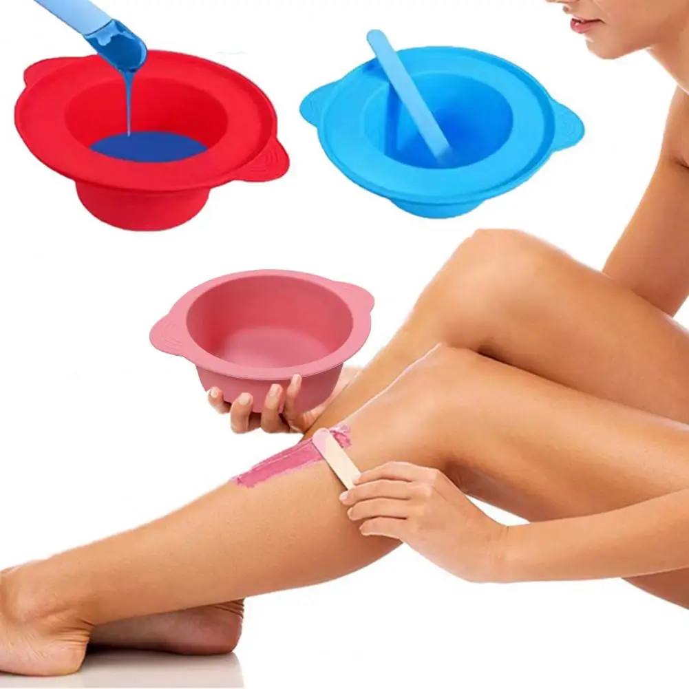 Wax Melting Bowl Silicone Wax Bowl Set with Spatula Sticks Easy Clean Hair Removal Pot Masque Bowl Non-stick Replacement for Wax 3