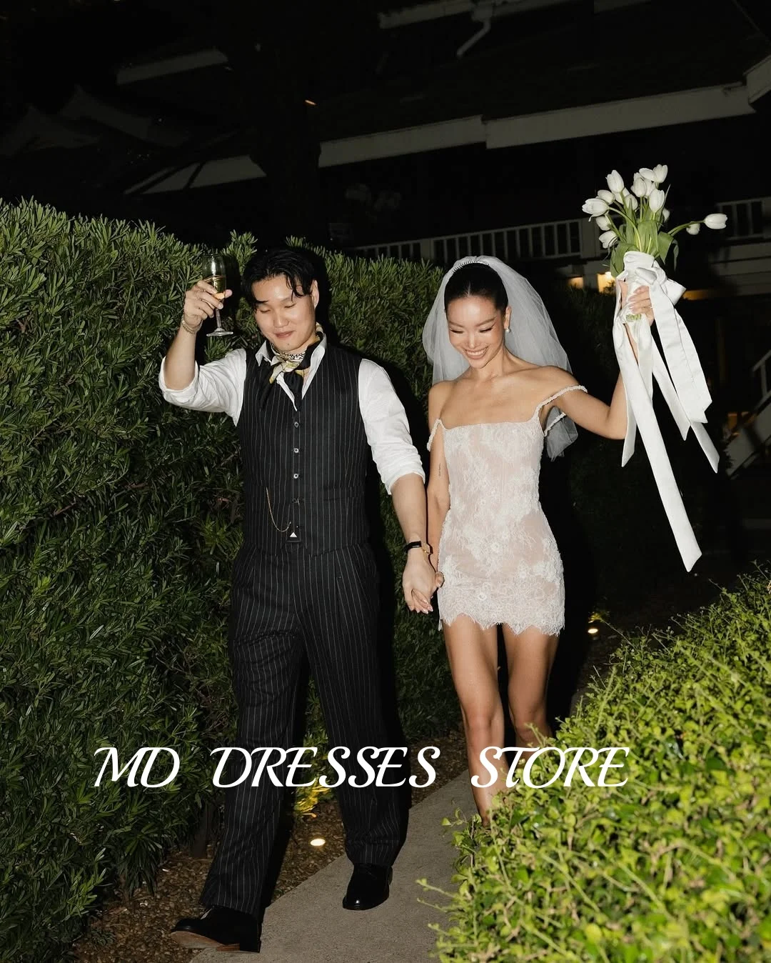 MD Sexy Spaghetti Strap Lace Short A-line Wedding Dresses Sleeveless Mini Bride Gown Customized 2025 Wedding Party Dress Vestido 3
