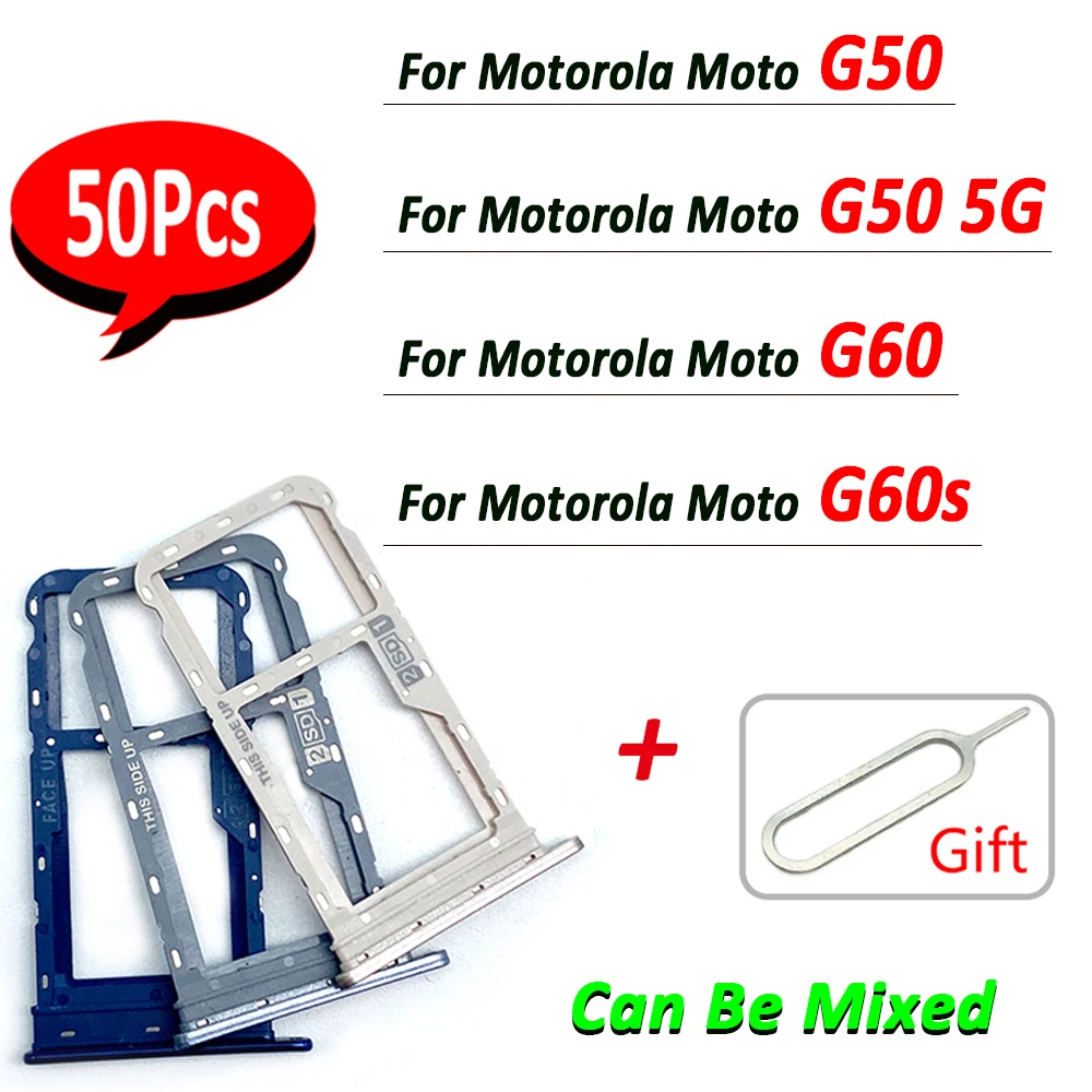 

50Pcs，NEW For Motorola Moto G50 5G G60 G60S SIM Card Tray chip slot Drawer Holder SD Card Reader Socket Adapter Replace + Pin