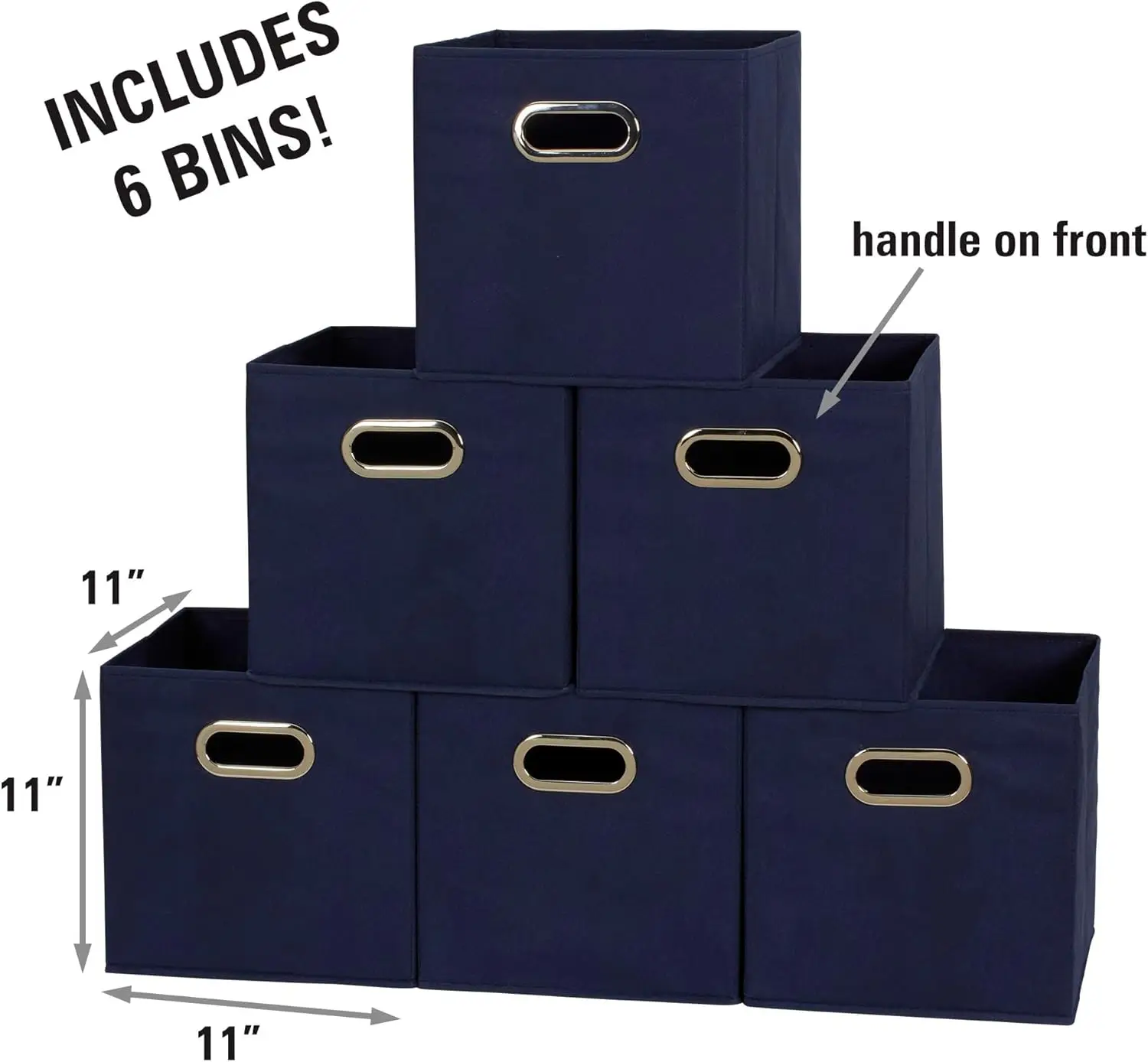 Household Essentials 81-1 Foldable Fabric Storage Bins Set of 6 Cubes with Handles  Navy Blue 3