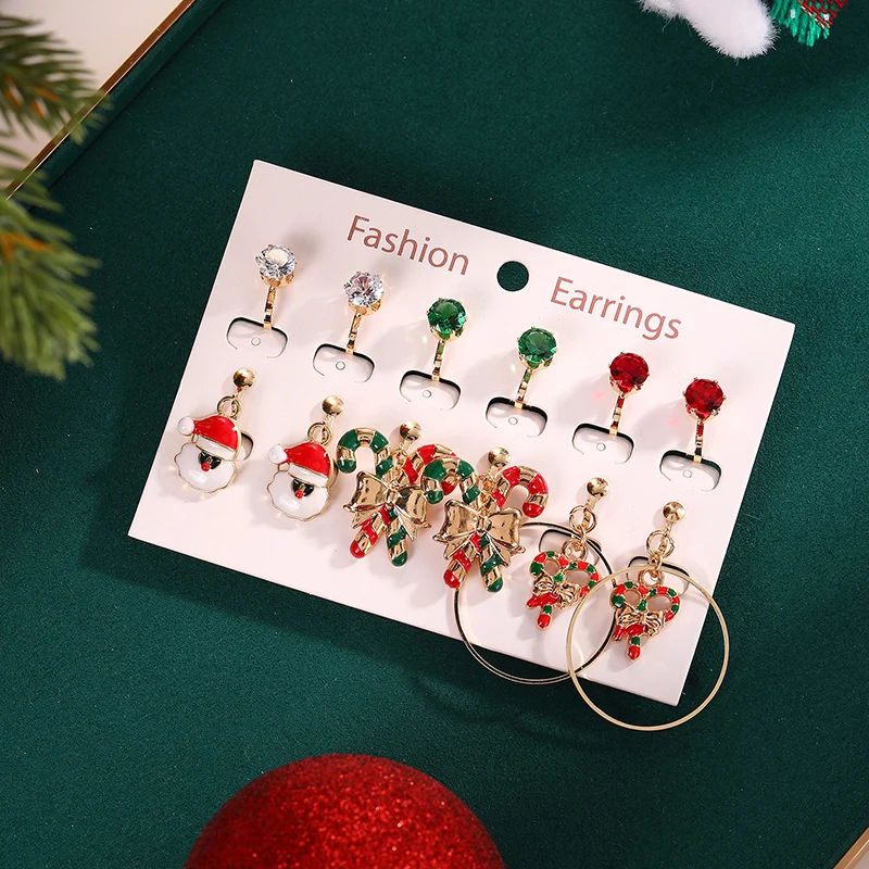 16 Paia Orecchini Natalizi A Clip Per Donna E Bambina | Set Con Albero, Babbo Natale, Pupazzo Di Neve E Renna | Gioielli Finti Non Piercing Per Festività