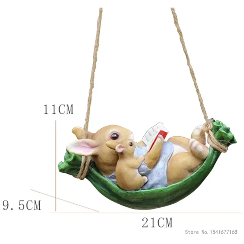 Creative Garden Outdoor Tree Pendant Swing Rabbit Decoration, Garden Cartoon Animal Crafts Decorations For Home, 1Pc
