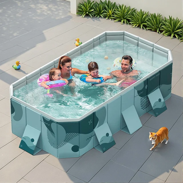 Piscine pliable pour la famille, structure non gonflable, piscine extérieure pour enfants, support épaissi, hors sol, pour 1 à 8 personnes, compatible avec une pompe à eau. 1