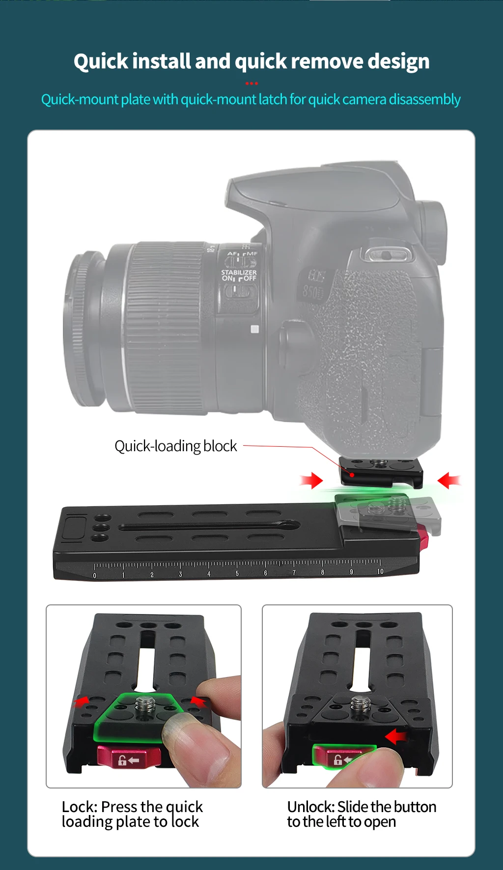 50mm Kamera Montage 1/4 Schnellwechselplatte für DJI Ronin RS3 Pro Mini Gimbal Stabilisator für Manfrotto Stativkopf DSLR Kamera – Detail 2