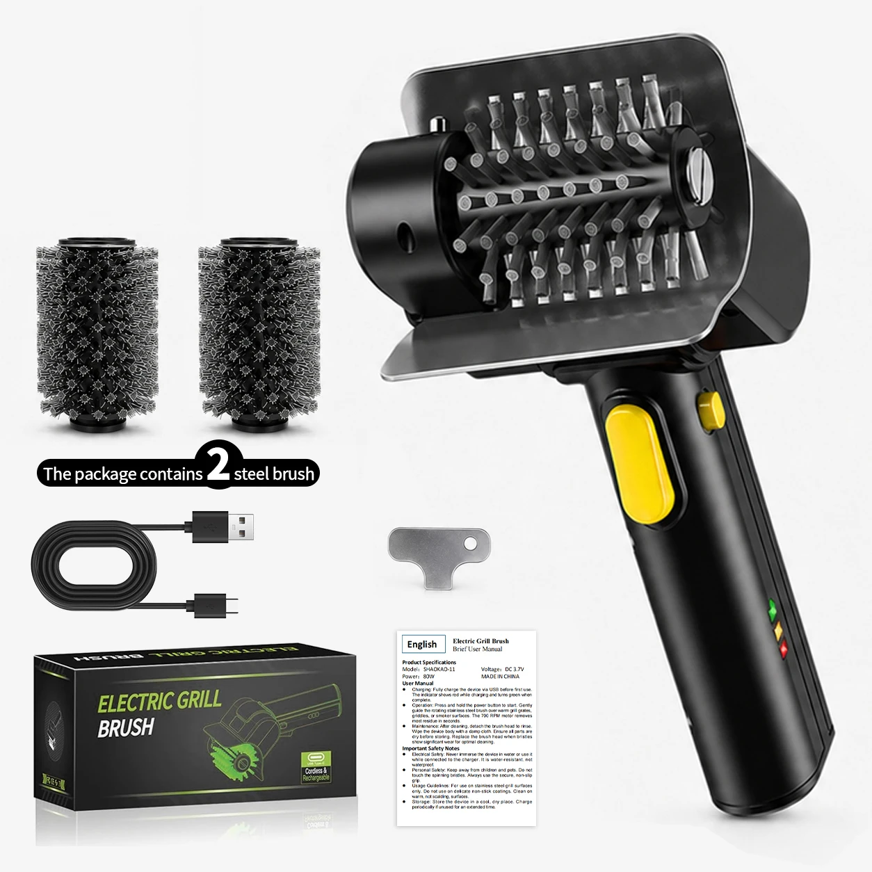 Rechargeable Electric Grill Brush Cordless BBQ Cleaner 1100 RPM Stainless Steel