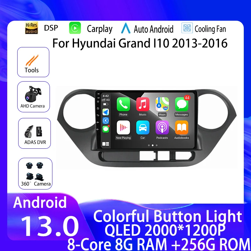 

Car Radio Android 13 For Hyundai Grand I10 2013-2016 Multimedia Player 2Din GPS Navigation Carplay Head Unit Speakers Stereo DVD