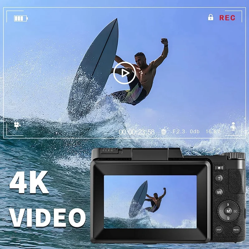 자동 초점 브이로그 카메라, 180 ° 플립 스크린 비디오 카메라, 16X 디지털 줌, 48MP, 1 세트