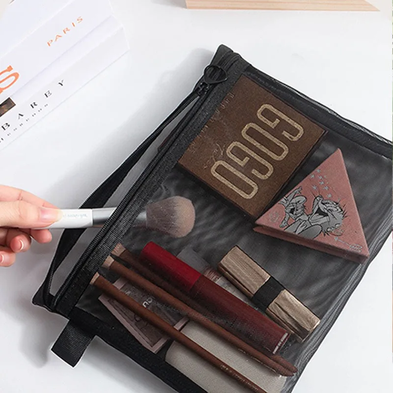 1PC Transparent mesh make-up bag large capacity travelling carry wash bag toy cosmetic storage bag 3
