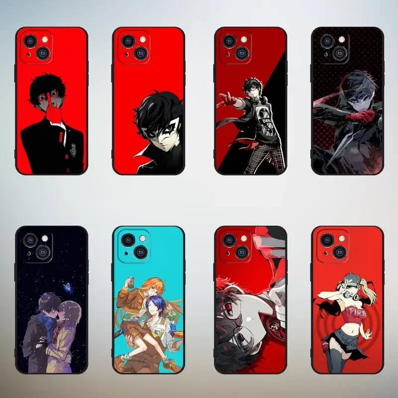 Custodia Per Telefono Da Gioco P-Persona 5 P5 Per Iphone,11,12,Mini,13,14,15,Pro,Xs,Max,X,Xr,6,7,8,Plus Black Shell