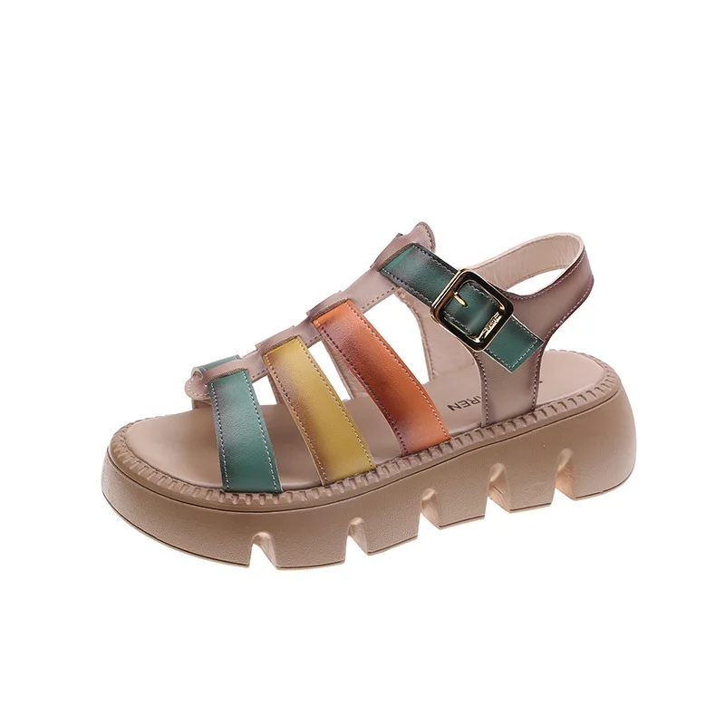 

Women Fashion Roman Sandals Beach 2022 Summer Woman Flats Platform Sandals Soft Leather Casual Thick Bottom Wedges Shoes