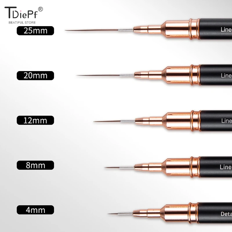 1*Nail Art Brushes Nail Liner DIY Drawing Painting Flower Line Stripes Pen 4mm-25mm Metal Handle Nail Art Brush With Cover Nail  2