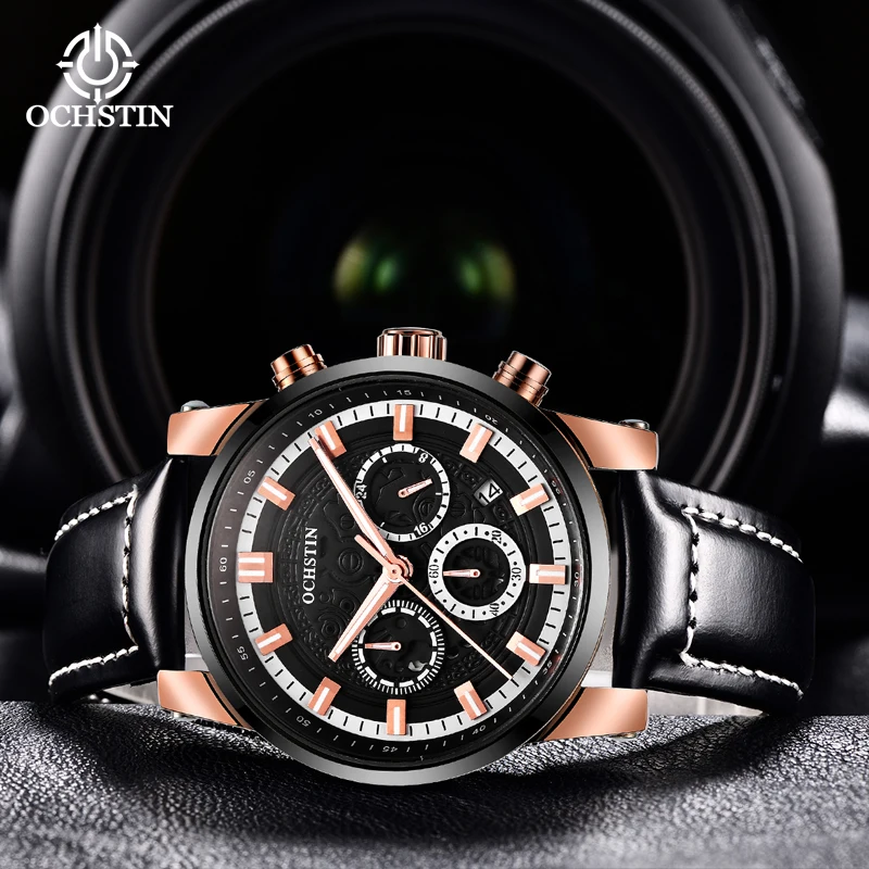 Ochstin 2024 Casual Leather Strap Men Sports Watch Quartz Men's Wristwatch Relogio Masculino reloj hombre Montre Homme Sa