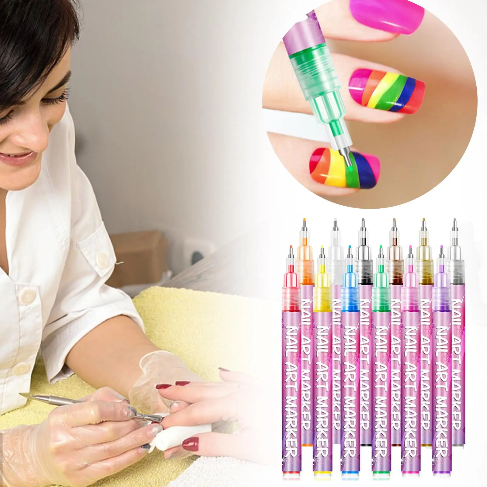 Bolígrafos para decoración de uñas, 12 colores, herramientas portátiles para decoración y dibujo para niños, práctica ar