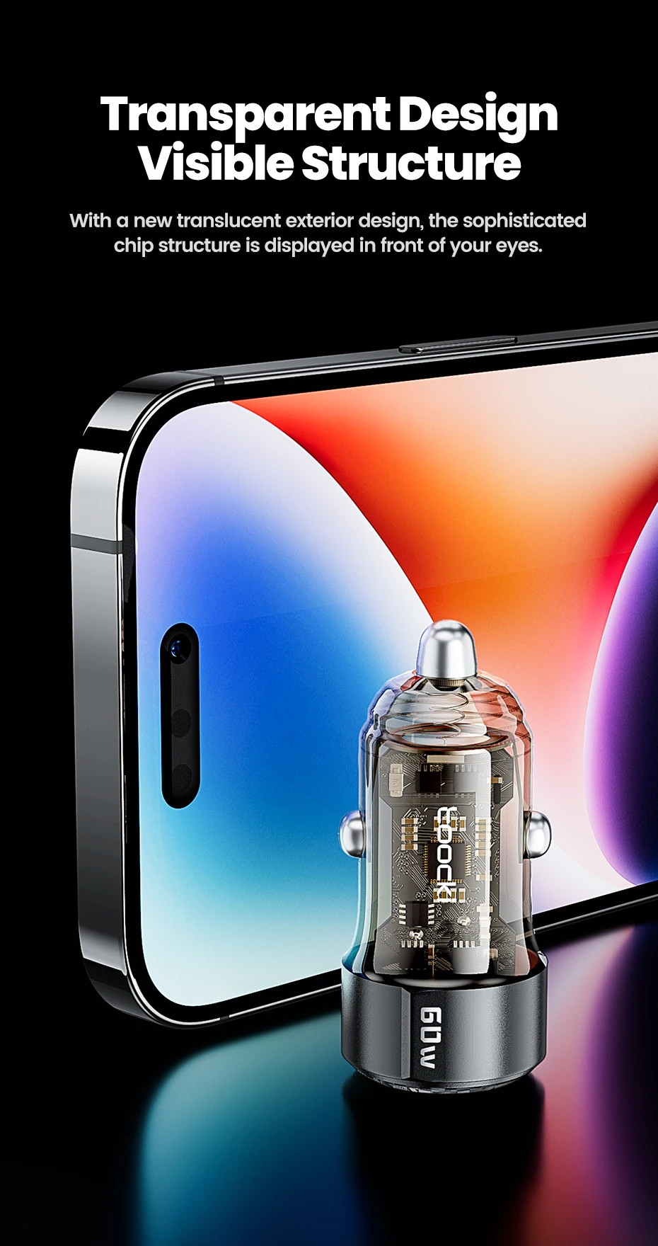 Toocki 60w Car Charger 30wUSB A + Type C PD30w Fast Charging Car Cellphones Adapters For Xiaomi iPhone 15 Oneplus Samsung Huawei