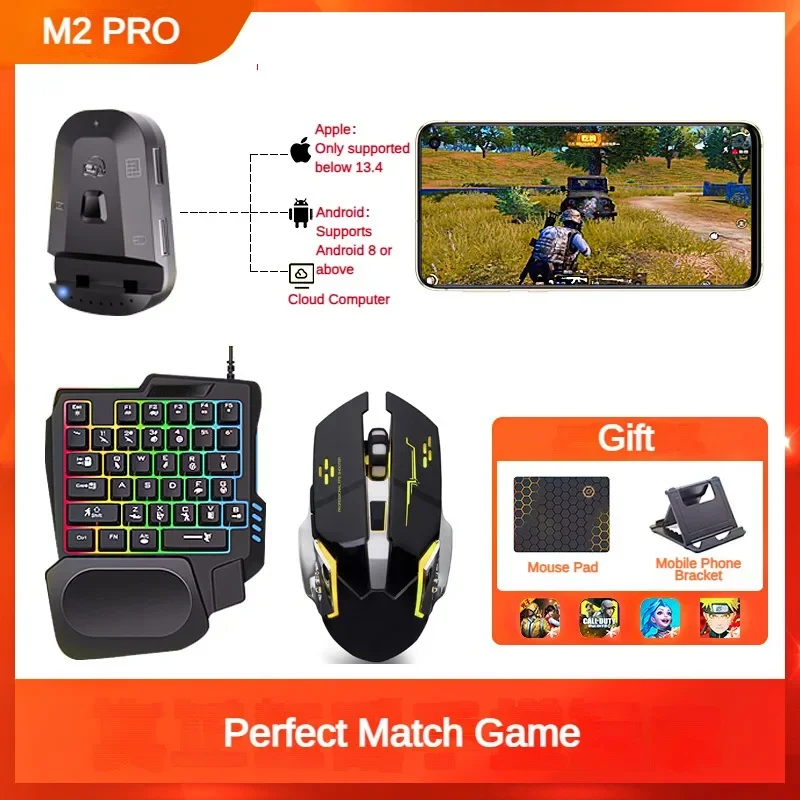 M2 Pro 모바일 게임 컨트롤러 4 in 1 마우스 키보드 어댑터 변환기 BT5.0 프로그래밍 가능 어댑터 지원 IOS 안드로이드 8 이상