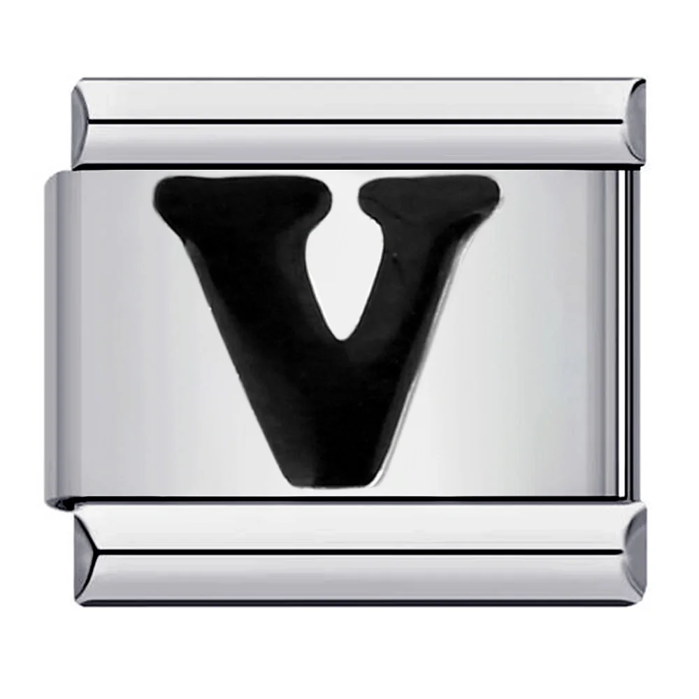 Elegant Glaze Black Italian Letter Charms Stainless Steel Bracelet for Women and Men Jewelry Making