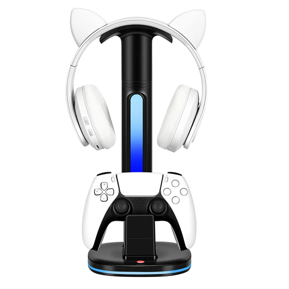 Station de charge PS5 avec support Casque, porte téléphone et lumière RGB