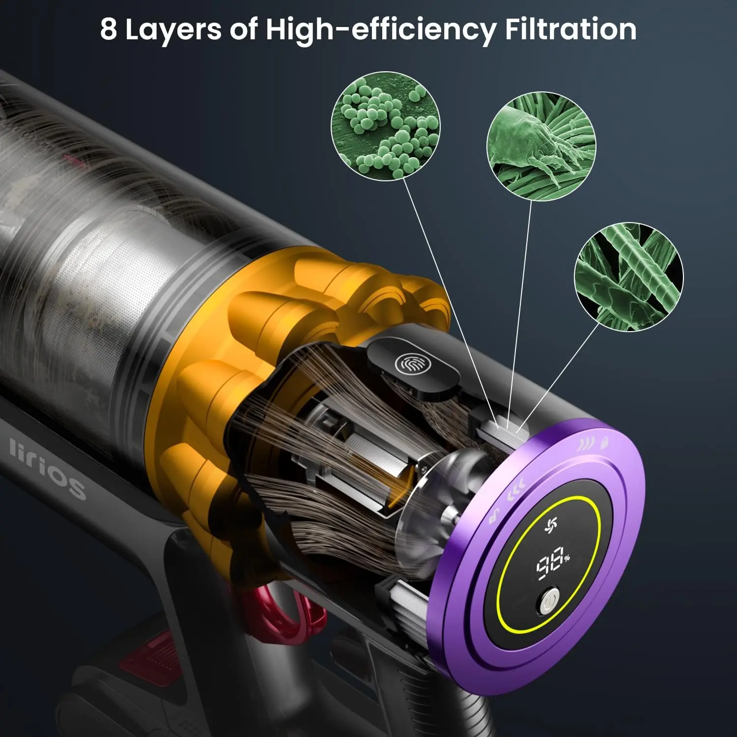 Vacuum Cleaner, 550W/45Kpa/65Mins Vacuum Cleaners for Home, Stick Vacuum Cordless with Low Noise, LED Screen, Wall Mount Chargin 5