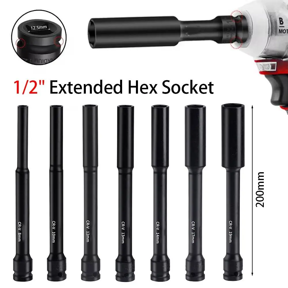 200mm Length Extended Hex Socket 1/2inch Wrench Hex Socket Head Adapter Spanner Converter Electric Hex Standard Wrench Hand Tool 2