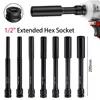 200mm Length Extended Hex Socket 1/2inch Wrench Hex Socket Head Adapter Spanner Converter Electric Hex Standard Wrench Hand Tool 2