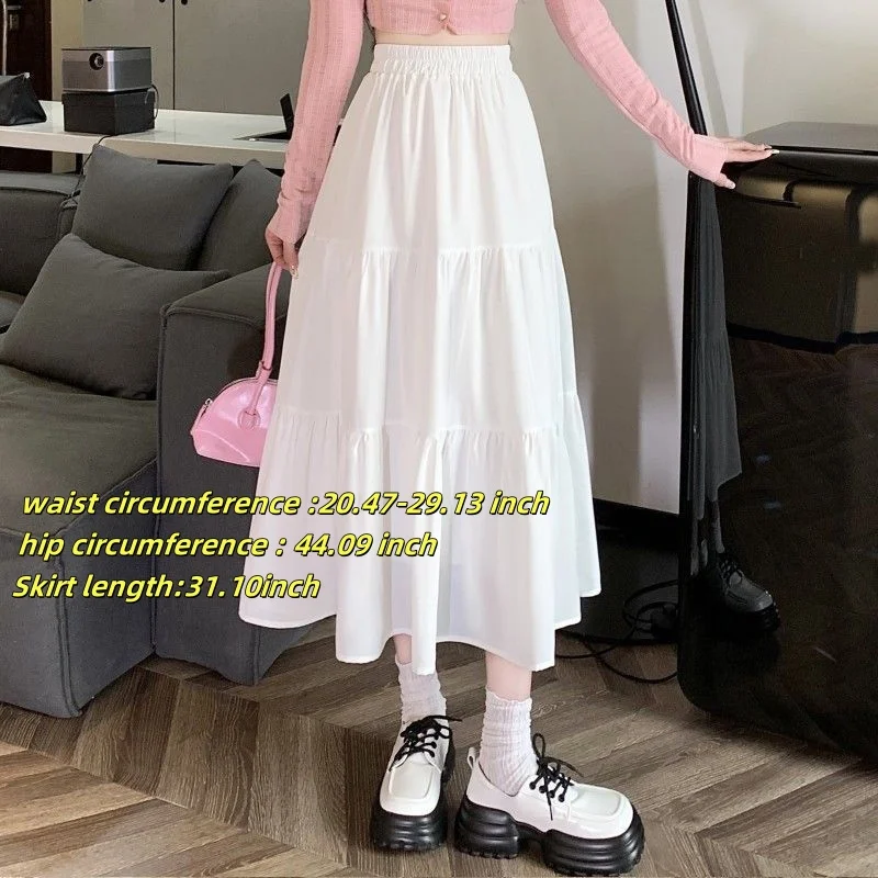 Striped Grid Retro A-line Long Skirt Fashionable For Women Clothes Elastic Waist Cake Skirt Casual Summer Streetwear All-match