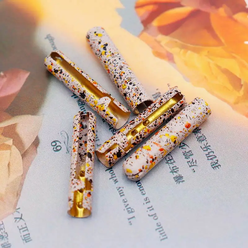 Coolstring Khaki Metal Tips With Colored Inks Splash 22.3*4.2mm Spray Dots Sneaker Lace's Ends Trendy Shoelace Head's Decoration