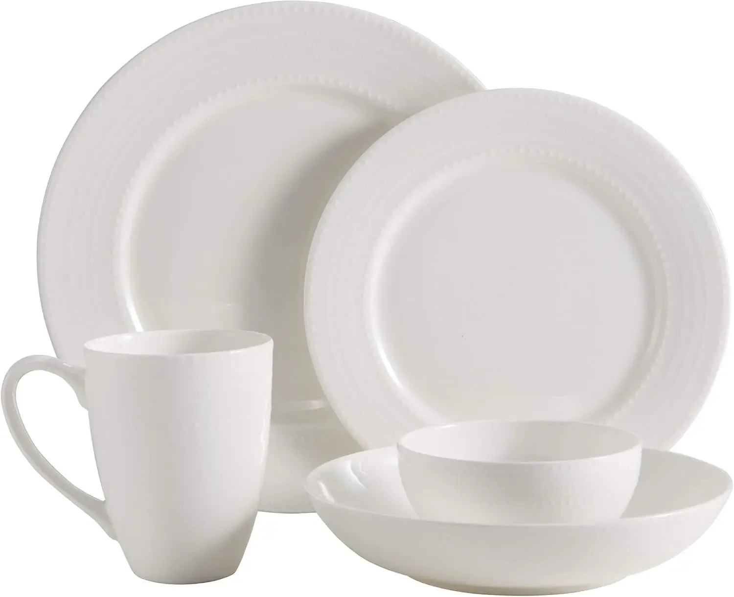 Annabele Chip Resistant 40-Piece Dinnerware Set Service for 8 White Made From High Quality Ashes It Has Super Strength