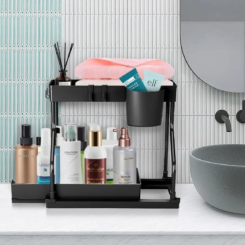 Kitchen and bathroom sink pull-out storage rack home storage rack item organization