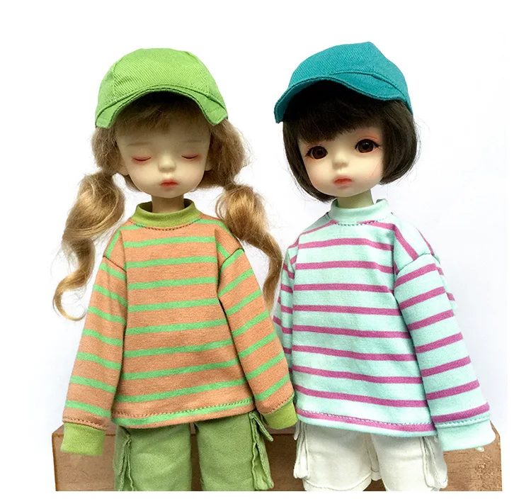 1/ 6 Bjd Doll Clothes Doll Stripe Long Sleeve T-Shirt Overalls Denim Shorts Suits For 1/6, Yosd, 30cm Sd Doll Accessories Toy
