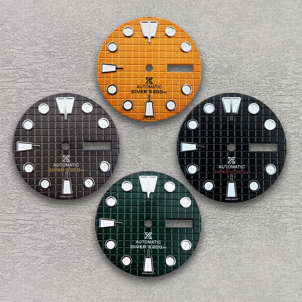 

28.5mm S Logo Waffle Dial Dual Calendar Suitable For NH36/4R36 Movement Green Luminous Watch Modification Accessories