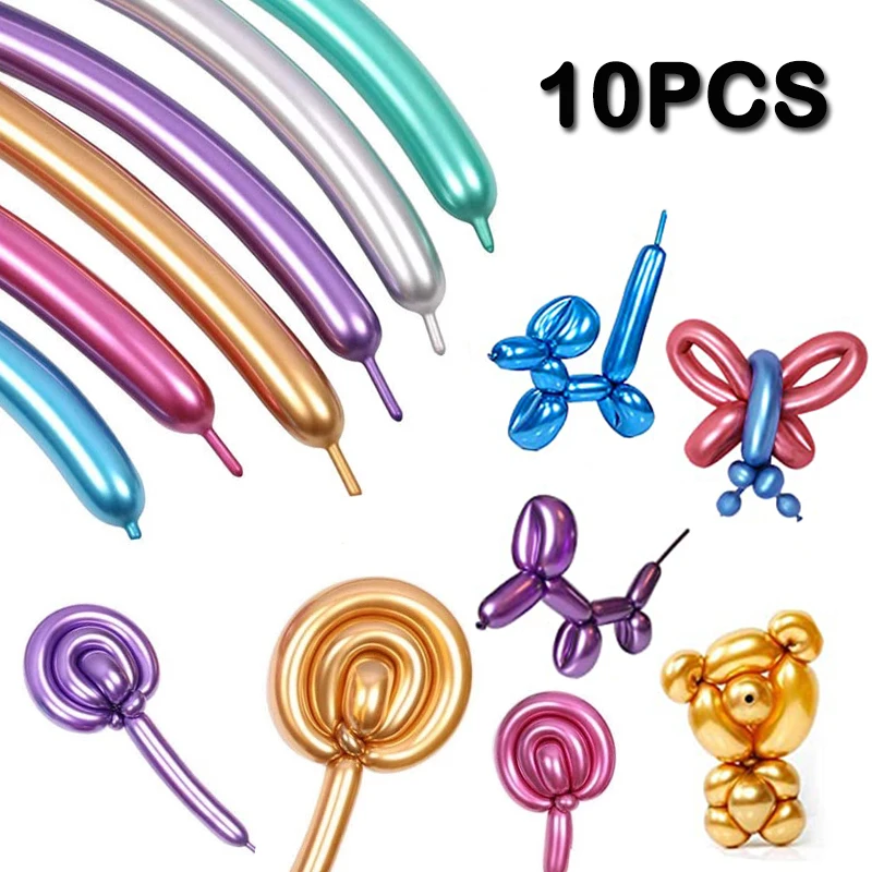 

10pcs Metal Long Latex Balloons DIY Strip Long Shape Balloon Tying Twist Modeling Balloon for Birthday Wedding Christmas Party