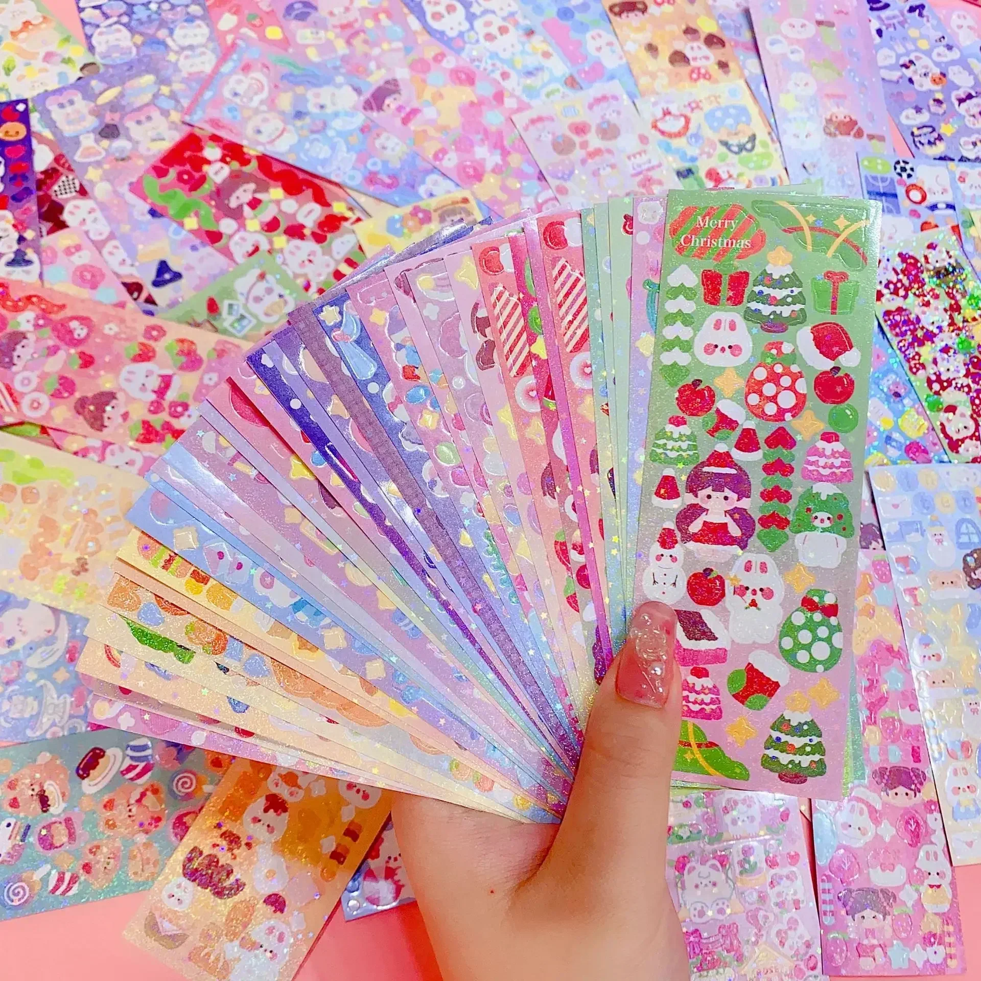Handbook Stickers 10-100Pcs Kawaii Handbook Stickers Cartoon Collage Laser Sticker DIY Decorative Scrapbooking journals Stationery School Supplies