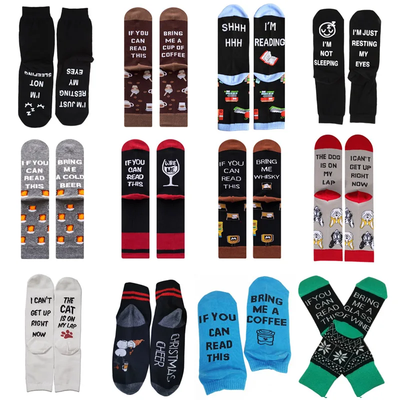 

Unisex Funny Saying Novelty Cotton Crew Socks Shhh I Am Reading Letters Cartoon Books Printed Mid Tube Stockings Gifts Hosiery