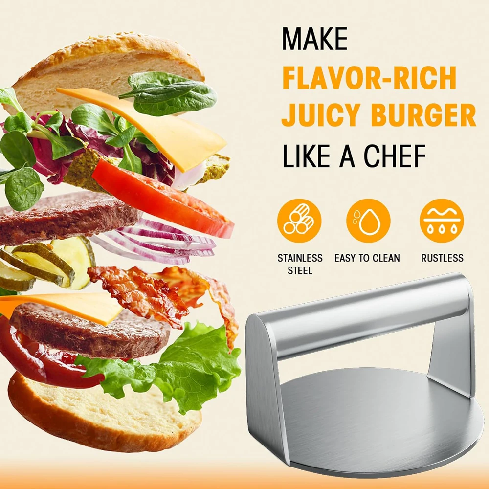 Hamburger Meat Press 430 Stainless Steel Circular Square Burger Meat Press Kitchen Tool Non-Stick Plate burger press burger maker