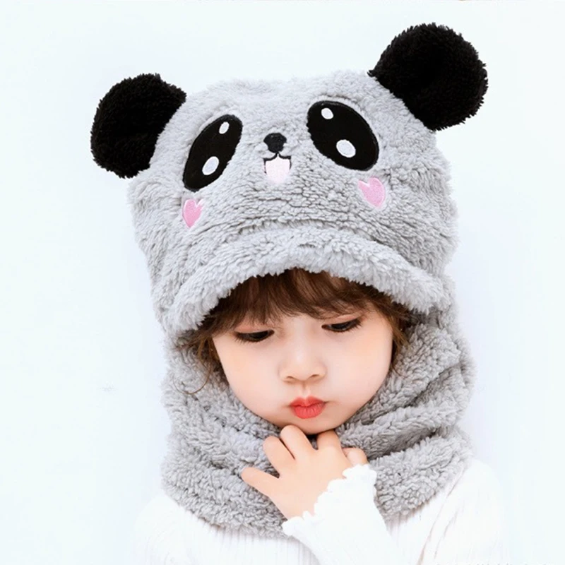 Children Hood Scarf Fleece Thicken Hat Winter Kids Boys Girls Full Cover Earflap Cute Warm caps kids caps
