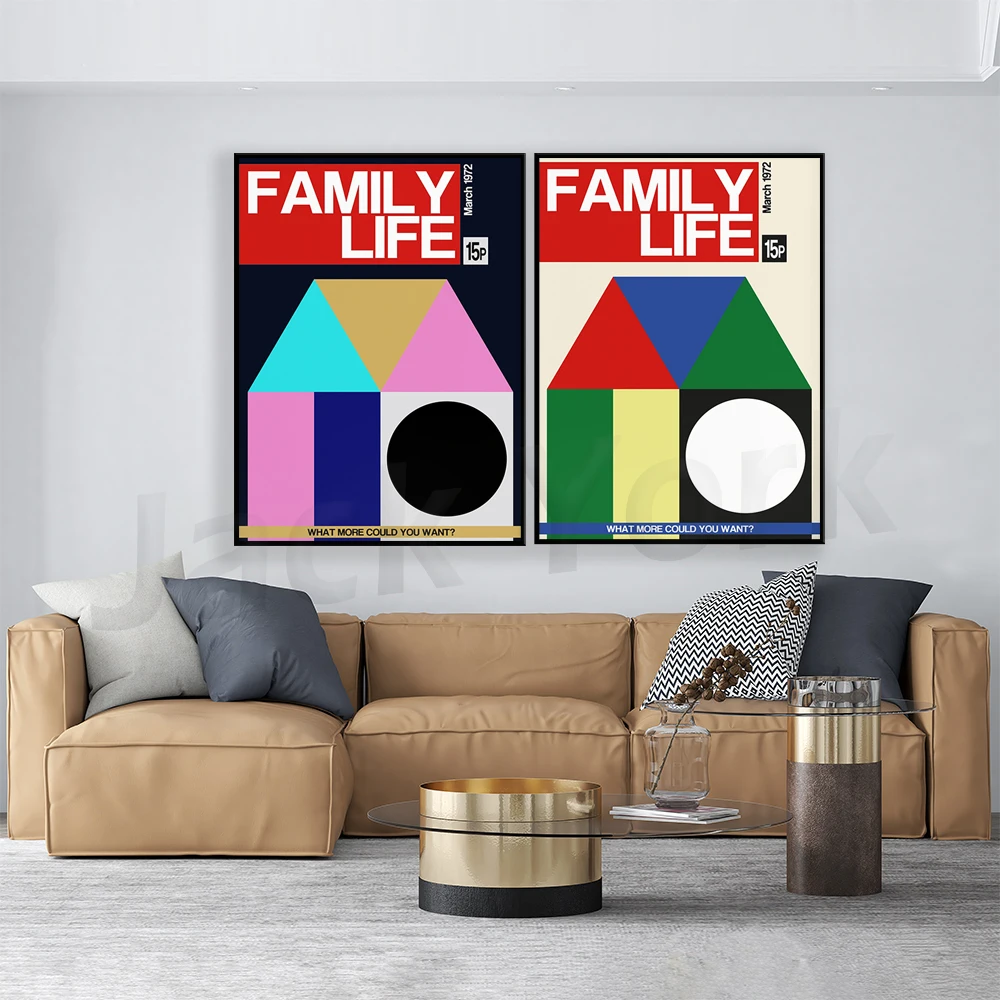 

Family Life ART PRINT | retro typography art | Blue Red Green White Black wall decor | poster gallery wall minimal artwork