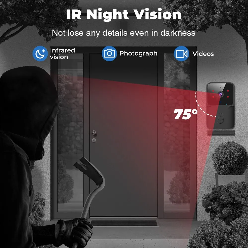 Wireless Doorbell ONENUO WiFi Tuya DC AC Battery Powered Camera with Alexa Google