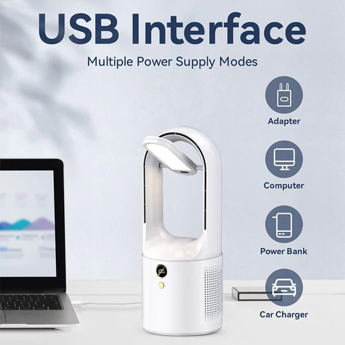 전기 블레이드리스 테이블 팬 쿨러, USB 충전, 휴대용 무선 미니 냉각 팬, 매우 조용한 LED 야간 조명, 가정 사무실 사용,선풍기 2