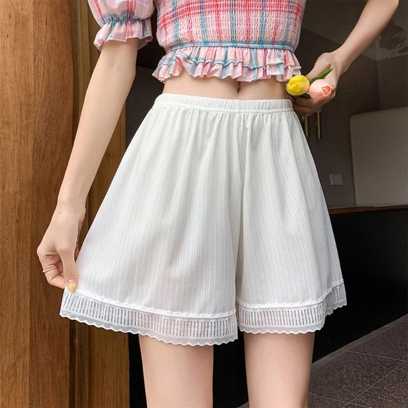 Women Shorts Underwear Ice Silk Half Slip Lace Underpants Safety Pant Wide Leg Loose