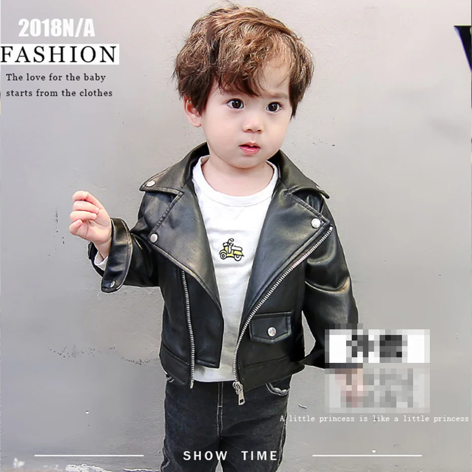 Kids Jackets Boys Leather Spring Autumn Solid Color Casual Style