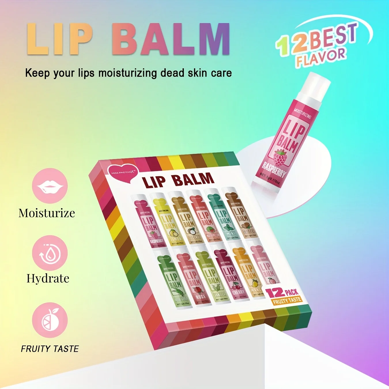 Lip Balm 12 PCS 5g Deep Moisturizing Long-lasting Exfoliating Hydrated Lips