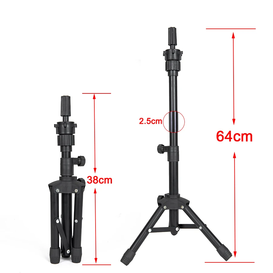 64cm Tripod Wig Stand With bald Mannequin Head Black mini Wig Stand Tripod With Bald Head Adjustable T-pins