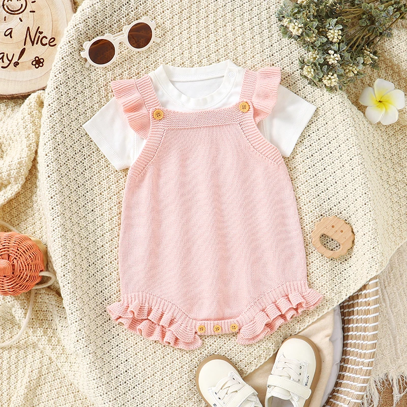 Body per Neonata 0-18 Mesi, Abbigliamento alla Moda con Volant Senza Maniche, Tutina in Maglia per Neonati, Pagliaccetto in Cotone per Bambini - immagine 3
