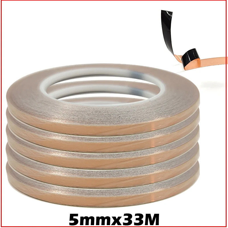 

5 rolls 5mm wide, Single Sided Black Adhesive Copper Foil Tape for EMI Shielding, Stainless Glass Art Work, 33meters/Roll