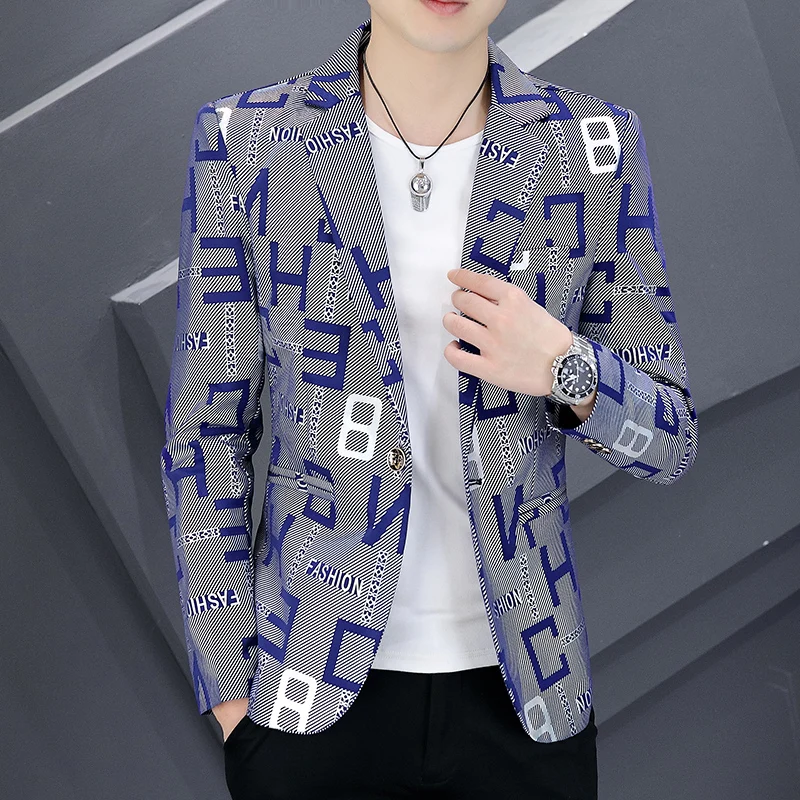 Men's Letter Printing Slim Fit Blazers High Quality Fashion Casual Groom Formal Dress Suit Jacket Blazers Brand Men's Clothing