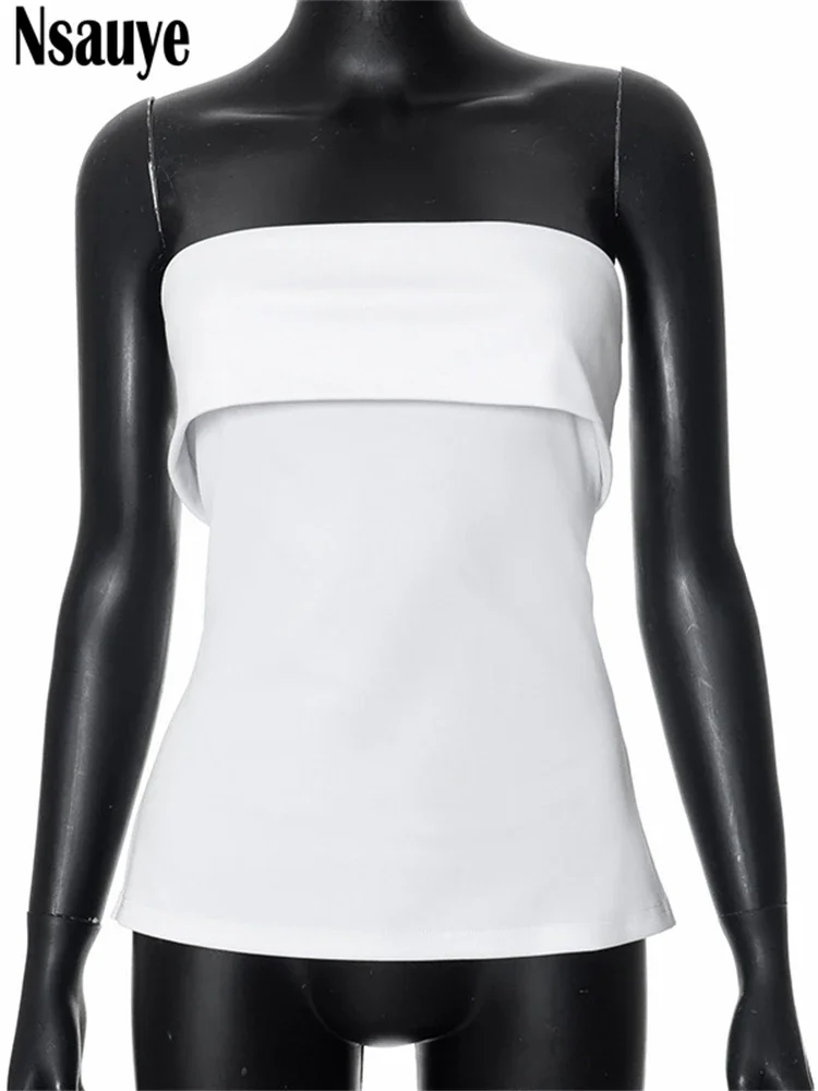 Nsauye Sexy Female Slim Fashion Mini White Casual Club Vest Crop Tops Women Summer Party Y2K Elegant Strapless Tank Tops T Shirt