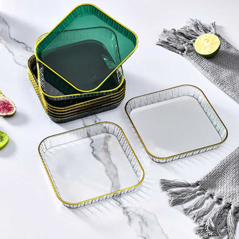 Elegant Gold-Trimmed Clear Plastic Trays-Perfect for Dinner Parties, Tea Gatherings, & Grocery Showcases